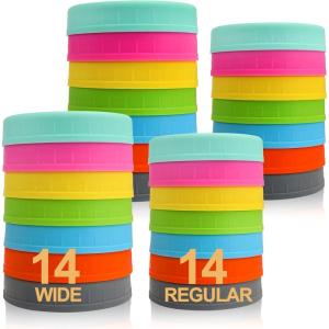 imageAOZITA  28 Pack  Plastic Mason Jar Lids Fits Ball Kerr ampamp More  14 Wide Mouth ampamp 14 Regular Mouth  Colored Storage Caps for Canning Jars Dishwasher Safe ampamp Food Grade14W  14R  1