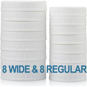 imageAOZITA 10 WIDE Mouth ampamp 10 REGULAR Mouth Mason Jar Lids  20 Pack Food Grade Plastic Mason Jar Caps for Ball Kerr and More Canning Jars  Leakproof ampamp Dishwasher Safe  White8 Wide 8 Regular