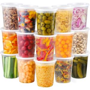 imageAOZITA 20 Sets 32 oz Plastic Deli Food Containers With Lids Airtight Food Storage Containers FreezerDishwasherMicrowave Safe Soup Containers For Takeout Meal Prep Storage32 oz