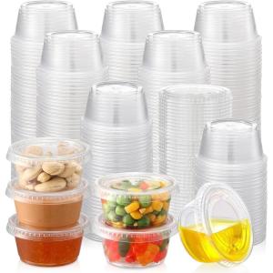 imageAOZITA 200 Sets  2 oz Jello Shot Cups Portion Cups With Lids Airtight and Stackable Small Plastic ContainersASLB2C200
