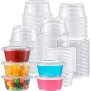 imageAOZITA 200 Sets  2 oz Jello Shot Cups Portion Cups With Lids Airtight and Stackable Small Plastic ContainersASLB3C100