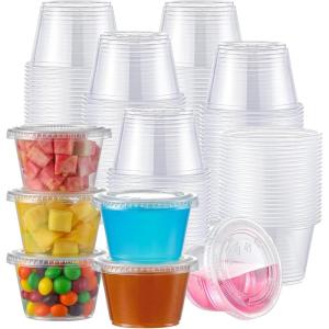 imageAOZITA 200 Sets  2 oz Jello Shot Cups Portion Cups With Lids Airtight and Stackable Small Plastic ContainersASLB4C100