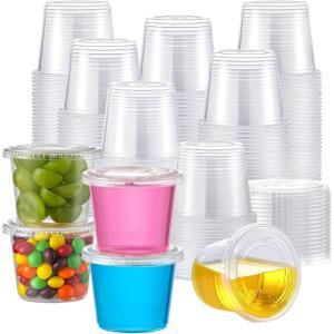 imageAOZITA 200 Sets  2 oz Jello Shot Cups Portion Cups With Lids Airtight and Stackable Small Plastic ContainersASLB5C100