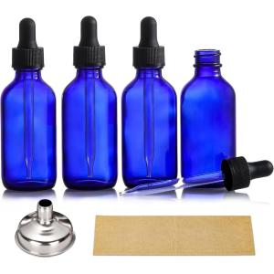 imageAOZITA 4 Pack 2 oz Dropper Bottles with 1 Funnel ampamp 4 Labels  Essential Oils Bottles for Health Personal Care ampamp Beauty  60ml Thick Dark Amber Glass Tincture Bottles with Eye Droppers LeakproofBlue