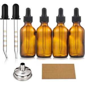 imageAOZITA 4 Pack 2 oz Dropper Bottles with 1 Funnel ampamp 4 Labels  Essential Oils Bottles for Health Personal Care ampamp Beauty  60ml Thick Dark Amber Glass Tincture Bottles with Eye Droppers Leakproofwith 2 Graduated Droppers