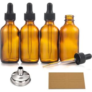 imageAOZITA 4 Pack 2 oz Dropper Bottles with 1 Funnel ampamp 4 Labels  Essential Oils Bottles for Health Personal Care ampamp Beauty  60ml Thick Dark Amber Glass Tincture Bottles with Eye Droppers LeakproofAmber