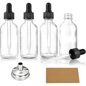 imageAOZITA 4 Pcs 1 oz Golden Cap Clear Dropper Bottles 30ml with 1 Funnel ampamp 4 Labels  Glass Tincture Bottles with Eye Droppers  Leakproof Essential Oil Bottles for Health Personal Care ampamp BeautyBlack Cap