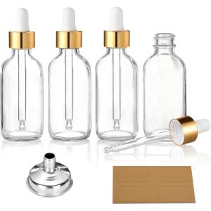imageAOZITA 4 Pcs 1 oz Golden Cap Clear Dropper Bottles 30ml with 1 Funnel ampamp 4 Labels  Glass Tincture Bottles with Eye Droppers  Leakproof Essential Oil Bottles for Health Personal Care ampamp BeautyGolden Cap
