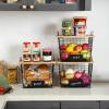 image2 Set XXL Stackable Wire Basket with Bamboo Tops ampamp Tag Pantry Organizer and Storage Bins Kitchen Counter Cabinet Shelf Countertop Under Sink Organizing Food Snack Produce Onion Potato Bread StorageL