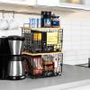image2 Set XXL Stackable Wire Basket with Bamboo Tops ampamp Tag Pantry Organizer and Storage Bins Kitchen Counter Cabinet Shelf Countertop Under Sink Organizing Food Snack Produce Onion Potato Bread StorageXL