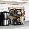 image2 Set XXL Stackable Wire Basket with Bamboo Tops ampamp Tag Pantry Organizer and Storage Bins Kitchen Counter Cabinet Shelf Countertop Under Sink Organizing Food Snack Produce Onion Potato Bread StorageXXL