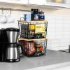 image2 Set XXL Stackable Wire Basket with Bamboo Tops ampamp Tag Pantry Organizer and Storage Bins Kitchen Counter Cabinet Shelf Countertop Under Sink Organizing Food Snack Produce Onion Potato Bread StorageL