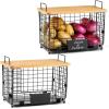 image2 Set XXL Stackable Wire Basket with Bamboo Tops ampamp Tag Pantry Organizer and Storage Bins Kitchen Counter Cabinet Shelf Countertop Under Sink Organizing Food Snack Produce Onion Potato Bread StorageXL