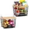 image2 Set XXL Stackable Wire Basket with Bamboo Tops ampamp Tag Pantry Organizer and Storage Bins Kitchen Counter Cabinet Shelf Countertop Under Sink Organizing Food Snack Produce Onion Potato Bread StorageL