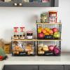 image2 Set XXL Stackable Wire Basket with Bamboo Tops ampamp Tag Pantry Organizer and Storage Bins Kitchen Counter Cabinet Shelf Countertop Under Sink Organizing Food Snack Produce Onion Potato Bread StorageXXL