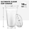 imageAOZITA 100 Sets 16 oz Crystal Clear Plastic Cups With Sip Lids Disposable Cups With Sip Through Lids for Iced Coffee Smoothie Milkshake Cold DrinksClear