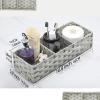 imageLarger Compartments Toilet Tank Topper Paper Basket  Multiuse Hand Woven Plastic Wicker Basket with Divider for Organizing Rustic Farmhouse Bathroom Decor Countertop Organizer Storage BrownGray Wash
