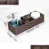 imageLarger Compartments Toilet Tank Topper Paper Basket  Multiuse Hand Woven Plastic Wicker Basket with Divider for Organizing Rustic Farmhouse Bathroom Decor Countertop Organizer Storage BrownBrown