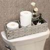 imageLarger Compartments Toilet Tank Topper Paper Basket  Multiuse Hand Woven Plastic Wicker Basket with Divider for Organizing Rustic Farmhouse Bathroom Decor Countertop Organizer Storage BrownGray Wash