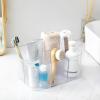imageMultiuse Caddy Organizer w Handle  Stackable Plastic Tote Bin  Art Craft Supplies Office Desk Stationery Pen Holder Kitchen Utensil Makeup Bathroom Shower Cleaning Dorm Organizer  YellowFrosted Clear
