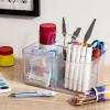imageMultiuse Caddy Organizer w Handle  Stackable Plastic Tote Bin  Art Craft Supplies Office Desk Stationery Pen Holder Kitchen Utensil Makeup Bathroom Shower Cleaning Dorm Organizer  YellowFrosted Clear