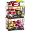 image2 Set XXL Stackable Wire Basket with Bamboo Tops ampamp Tag Pantry Organizer and Storage Bins Kitchen Counter Cabinet Shelf Countertop Under Sink Organizing Food Snack Produce Onion Potato Bread StorageXL