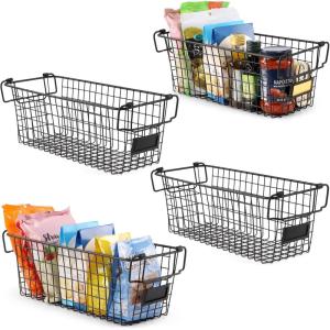 image4 Pack  XXXL Large  STACKABLE Wire Baskets for Organizing  Pantry Storage and Organization Metal Bins for Produce Food Fruit  Kitchen Bathroom Closet Cabinet Countertop Under Sink OrganizerXL LARGE