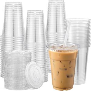 imageAOZITA 120 Sets  16 oz Clear Plastic Cups with Lids Disposable Cups With Straw Slot Lids for Cold Drinks Milkshake Smoothie Iced Coffee and TOGO Drinkings20 oz