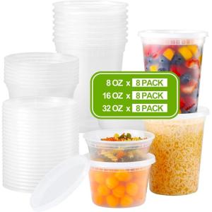 imageAOZITA 24 Sets Plastic Deli Food Containers With Lids 8 oz 16oz 32oz Variety pack Airtight Food Storage Containers FreezerDishwasherMicrowave Safe Soup Containers For Takeout Food Storage24 Sets