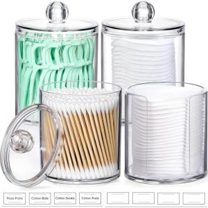 imageAOZITA 8 Pack Acrylic Qtip Holder Dispenser with Lids ampamp Labels Cotton Swab Ball Round Pads Floss Picks Storage Canister  Clear Plastic Apothecary Jar for Bathroom Vanity Makeup Organizer4
