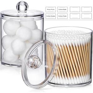 imageAOZITA 8 Pack Acrylic Qtip Holder Dispenser with Lids ampamp Labels Cotton Swab Ball Round Pads Floss Picks Storage Canister  Clear Plastic Apothecary Jar for Bathroom Vanity Makeup Organizer2 Pack