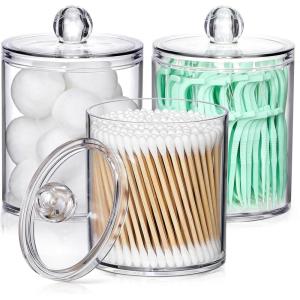 imageAOZITA 8 Pack Acrylic Qtip Holder Dispenser with Lids ampamp Labels Cotton Swab Ball Round Pads Floss Picks Storage Canister  Clear Plastic Apothecary Jar for Bathroom Vanity Makeup Organizer3 Pack