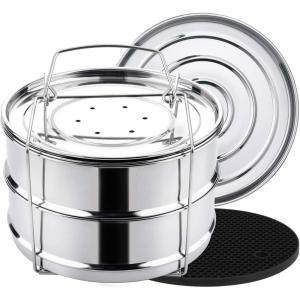 imageAozita 3 Quart Stackable Steamer Insert Pans  Accessories for Instant Pot Mini 3 qt  Pot in Pot Baking Casseroles Lasagna Pans Food Steamer for Pressure Cooker Upgrade Interchangeable Lids3 Qt