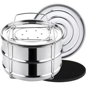 imageAozita Stackable Steamer Insert Pans with Sling for Instant Pot Accessories 68 qt  Pot in Pot Baking Casseroles Lasagna Pans Food Steamer for Pressure Cooker Upgrade Interchangeable Lids