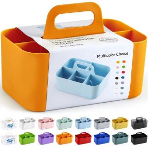 imageMultiuse Caddy Organizer w Handle  Stackable Plastic Tote Bin  Art Craft Supplies Office Desk Stationery Pen Holder Kitchen Utensil Makeup Bathroom Shower Cleaning Dorm Organizer  YellowOrange