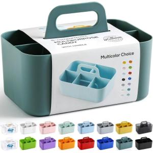 imageMultiuse Caddy Organizer w Handle  Stackable Plastic Tote Bin  Art Craft Supplies Office Desk Stationery Pen Holder Kitchen Utensil Makeup Bathroom Shower Cleaning Dorm Organizer  YellowCyan
