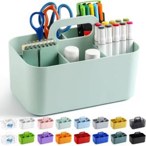 imageMultiuse Caddy Organizer w Handle  Stackable Plastic Tote Bin  Art Craft Supplies Office Desk Stationery Pen Holder Kitchen Utensil Makeup Bathroom Shower Cleaning Dorm Organizer  YellowMint