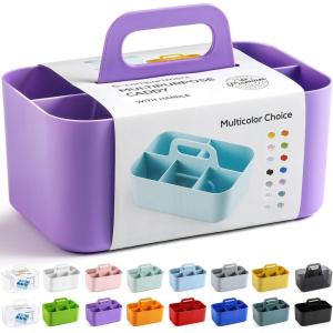imageMultiuse Caddy Organizer w Handle  Stackable Plastic Tote Bin  Art Craft Supplies Office Desk Stationery Pen Holder Kitchen Utensil Makeup Bathroom Shower Cleaning Dorm Organizer  YellowPurple