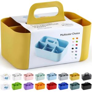 imageMultiuse Caddy Organizer w Handle  Stackable Plastic Tote Bin  Art Craft Supplies Office Desk Stationery Pen Holder Kitchen Utensil Makeup Bathroom Shower Cleaning Dorm Organizer  YellowYellow