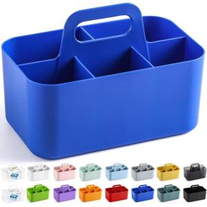imageMultiuse Caddy Organizer w Handle  Stackable Plastic Tote Bin  Art Craft Supplies Office Desk Stationery Pen Holder Kitchen Utensil Makeup Bathroom Shower Cleaning Dorm Organizer  YellowDark Blue