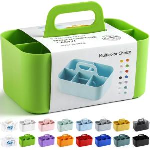 imageMultiuse Caddy Organizer w Handle  Stackable Plastic Tote Bin  Art Craft Supplies Office Desk Stationery Pen Holder Kitchen Utensil Makeup Bathroom Shower Cleaning Dorm Organizer  YellowGreen