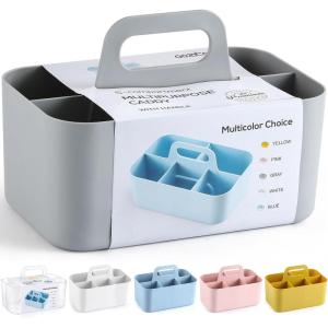 imageMultiuse Caddy Organizer w Handle  Stackable Plastic Tote Bin  Art Craft Supplies Office Desk Stationery Pen Holder Kitchen Utensil Makeup Bathroom Shower Cleaning Dorm Organizer  YellowGrey