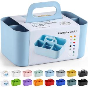 imageMultiuse Caddy Organizer w Handle  Stackable Plastic Tote Bin  Art Craft Supplies Office Desk Stationery Pen Holder Kitchen Utensil Makeup Bathroom Shower Cleaning Dorm Organizer  YellowBlue