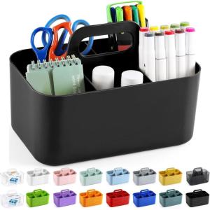 imageMultiuse Caddy Organizer w Handle  Stackable Plastic Tote Bin  Art Craft Supplies Office Desk Stationery Pen Holder Kitchen Utensil Makeup Bathroom Shower Cleaning Dorm Organizer  YellowBlack