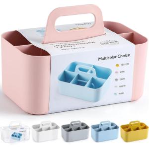imageMultiuse Caddy Organizer w Handle  Stackable Plastic Tote Bin  Art Craft Supplies Office Desk Stationery Pen Holder Kitchen Utensil Makeup Bathroom Shower Cleaning Dorm Organizer  YellowPink