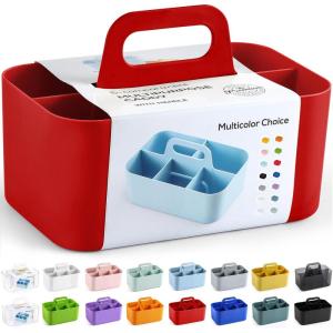 imageMultiuse Caddy Organizer w Handle  Stackable Plastic Tote Bin  Art Craft Supplies Office Desk Stationery Pen Holder Kitchen Utensil Makeup Bathroom Shower Cleaning Dorm Organizer  YellowRed