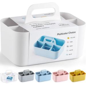 imageMultiuse Caddy Organizer w Handle  Stackable Plastic Tote Bin  Art Craft Supplies Office Desk Stationery Pen Holder Kitchen Utensil Makeup Bathroom Shower Cleaning Dorm Organizer  YellowWhite