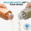 imageAOZITA 14 Pcs Glass Spice Jars with Spice Labels  8oz Empty Square Spice Bottles  Shaker Lids and Airtight Metal Caps  Chalk Marker and Silicone Collapsible Funnel Included8 oz
