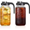 imageAOZITA 64 oz Glass Pitcher with Lid  2 Quart Mason Jar Pitcher with Filter Lid Wide Mouth Jar Leakproof Water Jug Heavy Duty Glass Container for Water Juice Milk Tea Iced Coffee and DrinksBlack