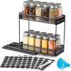 imageAOZITA Pull Out Spice Rack Organizer for Cabinet with 20 Glass Spice Jars Funnel Preprinted Spice Labels Funnel Heavy Duty Slide Out Seasoning Organizer for Kitchen Cabinets